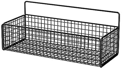 1 grand panier mur suspendu en fil du fer, rangement sans perçage, organisateur à salle du bain, cuisine, salon, dortoir, noir, 36 cm x 15 cm x 15 cm