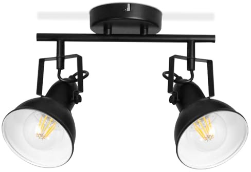 HiBay Lampe de Plafond LED Vintage avec Douille E27, Plafonnier 2 Spots en Métal Noir et Blanc, Applique Murale Intérieure pour Cuisine, Chambre à Coucher, Max. 60W (Sans Ampoule)