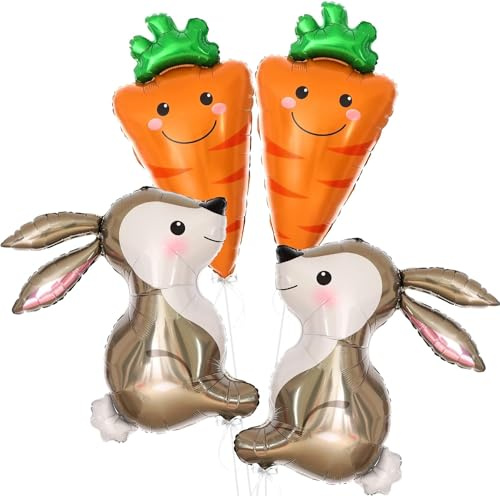 Globos Pascua, 4 Piezas Globos Helio Conejo Globos Fiesta Zanahoria Globos de Decoracion Pascua para Fiesta Temática de Easter, Fiestas de Cumpleaños Infantiles, Baby Showers