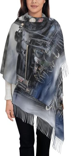 LAMAME Schal mit Leopardenmuster, bedruckt, Quaste, Fransenschal, Kaschmir, Schal, Dampflok Wolken, One size