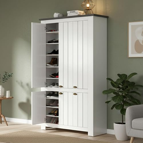 Dmora - Étagère à Chaussures Tazio, étagère à Chaussures Peu encombrante avec 6 Portes, Armoire d'entrée multifonctionnelle, 114x42h200 cm, Blanc et Ardoise