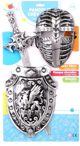 FLYPOP'S - Épée, Masque et Armure de Chevalier - Accessoires de Déguisement - 185813 - Gris - Plastique - Chevalier - Jouet Enfant - Carnaval - Costume - 49 cm - À Partir de 3 Ans