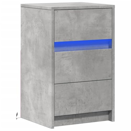 vidaXL Armoire de Chevet et lumières LED Gris béton Bois d'ingénierie, Table d'appoint, Armoire de lit, Table d'appoint pour la Chambre, Table de Nuit