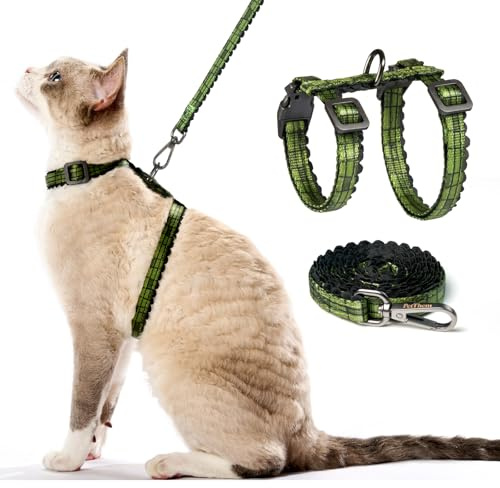 Cat Harness and Leash Set - Escape Proof Adjustable Cat Harness, Comfortable Soft Lightweight, Use Safe & Easy, Walking Travel Kitten Harness for Small Medium Large Cats (Green Growling Crocodile)