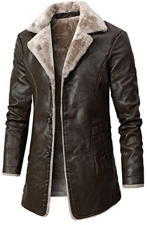 UHouse Lederjacke Herren Lammfell Winterjacke Lang Bequeme Kurzmantel Oversize Mantel Lässig Fleecejacke Oversize Kurzmantel Locke Lammfelljacke Stehkragen Kunstfell Mantel Braun M