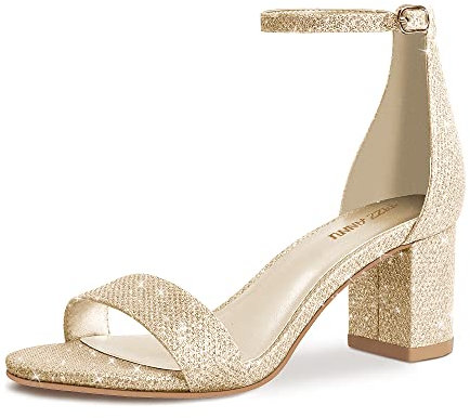 PIZZ ANNU Sandalen Damen mit Absatz Bequem Sandaletten Sommer Elegant Sommerschuhe Klassische Blockabsatz Schuhe Gold Glitzer EU 36