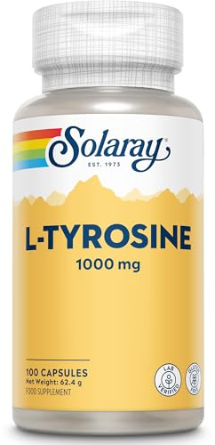 Solaray L-Tirosina 1000mg - 100 Capsule - 500mg di L Tirosina per Capsula - Integratore di Aminoacidi Essenziali - Testata in Laboratorio