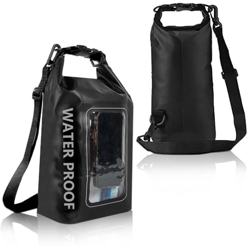 Riisoyu 5L Sacca Impermeabile, Dry Bag nero Borsa Impermeabile con Tracolla Regolabile Sacca Zaino Impermeabile Sacchetto Impermeabile per escursionismo, nuoto, rafting, surf, ciclismo, campeggio
