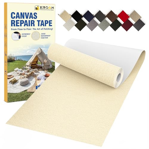 Toppe Adesive per Tessuti Beige, 8x160cm Tessuto Adesivo per Riparazione di Tela, Toppa Adesiva per Tessuti, Impermeabile Patch Adesiva Tessuto per Divani, Tende, Sedili Auto, Tend Parasole