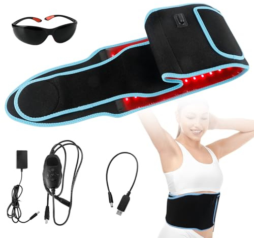 Ceinture de lumière rouge, 660 nm et 850 nm, avec réglage de la minuterie, 5 niveaux de lumière, lampe de thérapie à lumière rouge réglable pour jambes, dos, taille, épaules, cou