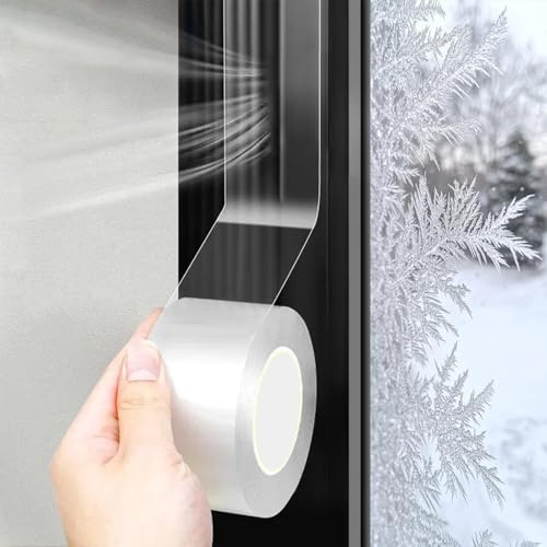 wordmouk Vattentät Tätningstejp 6 cm x 20 m Transparent Självhäftande Fönstertätning och SaveTape för Vinter Fönster Isolering Dörr Tätningsband Dörravdragare