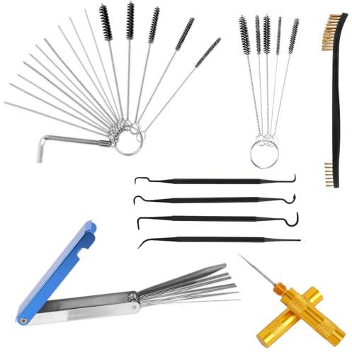 lasuroa Carburetor Cleaning Kit, with 1 Dual-Ended Brush 23 Needle 10 Brush 4 Carb Jet Hook 1 Scraper Tool Welding Torch Tip Throttle Body Cleaner for Motorcycle ATV Welder Small Engine Maintenance