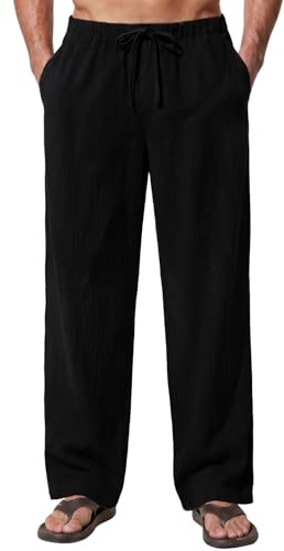 Enlision Pantalones Lino Hombre Verano Cintura Elástica Pantalones de Lino Hombre Casual con Bolsilos Ligeros S-2XL