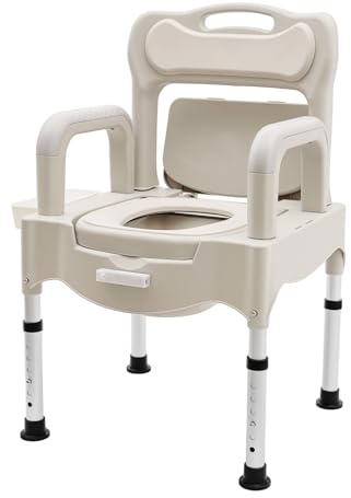 BRRIDE Inodoro para mesita de noche, silla de inodoro para personas mayores, altura regulable con luz sensorial, 2 inodoros, silla de ducha, silla de baño, aseos portátiles para uso doméstico (gris)