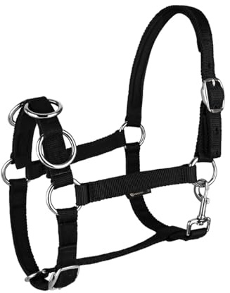 Cabeza de jaula de nylon pesada ajustable, Cabestro de potro con acolchado cómodo, multicolor, varios tamaños for caballos, ponis y burros(Schwarz,Small)