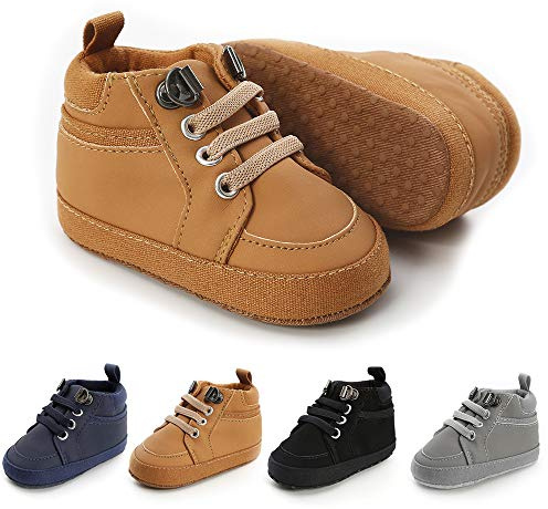 Meckior Toddler Baby Boys Girls High Tops Ankle Sneakers Soft Anti-Slip Sole PU Leather Moccasins Infant Newborn Prewalker First Walking Crib Shoes
