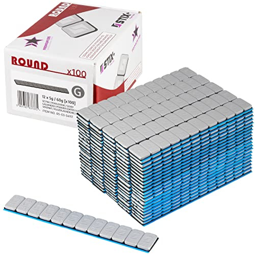 Stix Pesos adhesivos Rounded Slim 1200 unidades 5 g 100 tiras de 60 g con recubrimiento de polvo galvanizado 3,5 mm para llantas de aleación y llantas de coche
