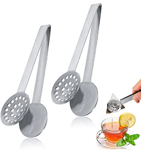 2 Pcs Pinza Spremi Bustine da Te Riutilizzabili, pinze per bustine di tè leggere in acciaio inossidabile Impugnatura, Tondo Versatile Spremiagrumi per bustine di tè da 15.5 cm per Ice Sugar Cubes