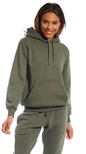 Light & Shade Women's Hooded Soft Touch Ladies Loungewear Hoodie Sweatshirt Top, Army, S