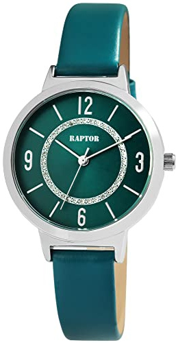 Raptor Lieke Damen-Uhr Leder Similistein Dornschließe Analog Quarz RA10228 (Petrol)