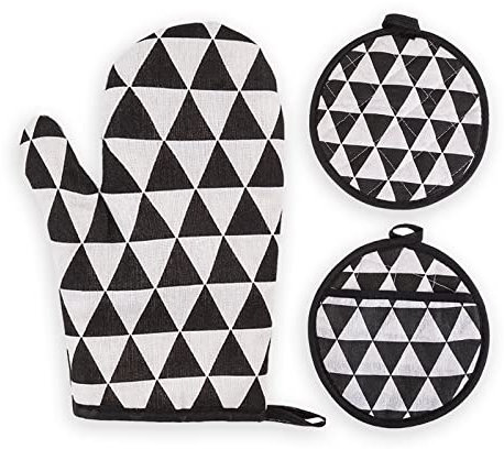 Guanti da Forno e Presine da Cucina in Cotone Morbido per Arrostire, Cuocere, Grigliare e Cuocere al Forno - Set di 3 Pezzi