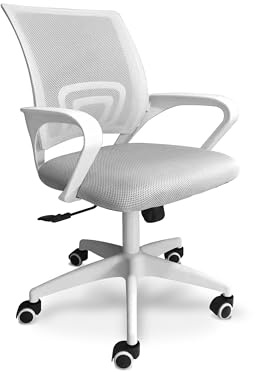 FRANKYSTAR Lara - Sedia da ufficio ergonomica ad altezza regolabile con ruote girevoli (Bianco e Grigio)