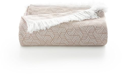 GAMUSI Couvre-lit multi-usages pour lit et canapé, jeté, doux, coton géométrique, 180 x 140 cm, Beige