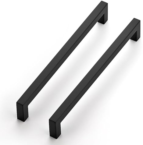 Ravinte 20 Pack Kitchen Door Handles Black Handles for Cupboard 224mm | Square Bar Grip, Smooth Pull Feel, For Cupboards, Wardrobes, Cabinets, Drawers, Kitchen Door Hardware, Furniture Restyle