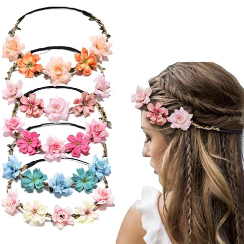 BAIYSFFG 5PCS Multicolour Flower Hair Wreath Floral Headpieces Festival Hair Accessories for Women Girls