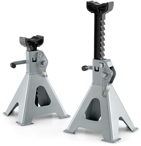 COSTWAY 2 Pack Axle Stand, 2 Tons Total Heavy Duty Ratchet Jack Stands with 27-42cm Adjustable Heights, Double Locking Design & Large Base, Car Support Lifting Stand for Vehicle Caravan
