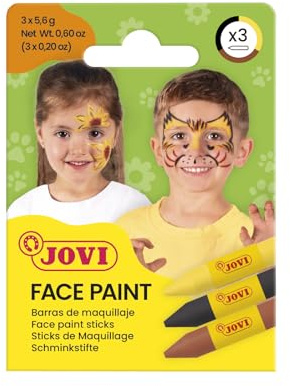 Jovi - 3 bastoncini per trucco viso animale, colore giallo, marrone e nero, per carnevale o halloween, ipoallergenico (175AN)