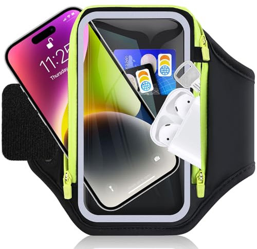 Razobws Sporttelefon Armband, Handlich mit Kopfhörer Tasche, 6,9 Zoll Handyhalter Armtasche für iPhone 16 15 14 13 Pro Max Galaxy S25 S24 S23 mit Kopfhörer Schlüsseltasche zum Joggen Laufen Jogging