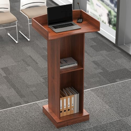 lesolar Podium Standing Desk Floor Standing Church Pulpit Stand with Wide Reading Surface and Storage Shelf,Wood Podium Classroom Lectern Stand Customer Reception Podiums Desk