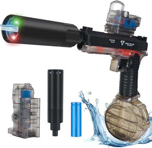 Jovicos Wasserpistole Elektrisch, Automatische Wasserpistole Große Reichweite mit Licht, Elektrische Wasserspritzpistole für Kinder Erwachsene, Wasserpistolen Groß, Sommer Spielzeug für Pool Strand