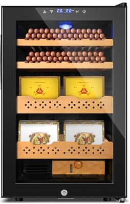 RLPI Electric Cooler Cabinet Desktop Cabinet 70L with Professional Temperature and Humidity Digit Control System Spanish Wood Shelves 400 Capacity for Home Office Gift