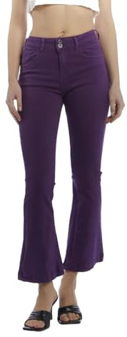 Laphilo Pantaloni Donna Vita Alta Elasticizzati a Zampa – Jeans Svasati Casual Eleganti, vestibilità Slim (cod. 8048)(Viola Scuro,S)