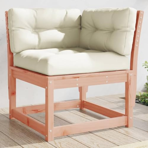 Canapé d'Angle Jardin, en Bois Massif Douglas avec Coussins, Design Modulable et Confortable, Canapé Exterieur Terrasse, Banquette Exterieur, pour Jardin, Terrasse, Balcon, Blanc Crème, 73x73x78 cm