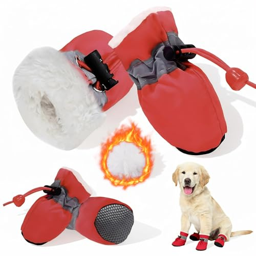 SSIMIDAPT 4 Piezas Botas para Perros, Zapatos de Invierno para Perros, Zapatos Perro con Correas Reflectantes, Protector de Pata de Botas para Perros, para Perros Pequeños Medianos y Grandes