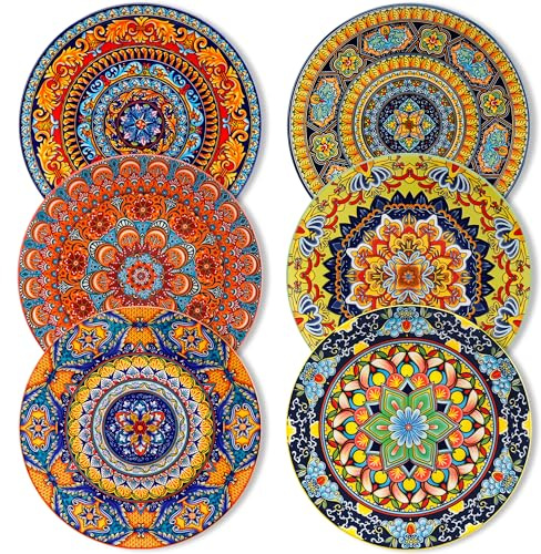 vancasso KRVI Dinner Plates Set of 6, 10.5 Inch Bohemian Style Porcelain Dinnerware Set, Microwave, Oven and Dishwasher Safe, Scratch Resistant Dessert Plates, Pasta Plate, Salad Plate for Kitchen