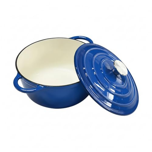 7L Emoré Cast Iron Dutch Oven with Lid, 7.5 Quartz – Large Enamelled Casserole Dish – Non-Stick, Oven Safe to 260°C, Induction & Stovetop Compatible – Heavy-Duty Cast Iron Cookware – Wine (Blue, 7L)