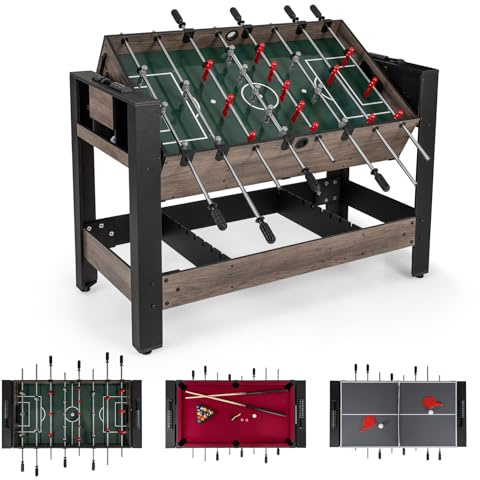 HOMASIS Tavolo da Gioco Multifunzione, Calcio Balilla, Biliardo e Ping Pong, Tavolo da Gioco Pivotante per Famiglia, Sala Giochi e Feste (3 in 1, 124 x 60,5 x 84 cm)