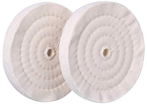 QZATACAEN 150 mm (6 Zoll) Extra dicke Polierscheiben Baumwolle Schwabbelscheibe 70-lagigfür Tischschleifmaschine Werkzeug mit 1/2“ (12.7 mm) Bohrung 2 Stück