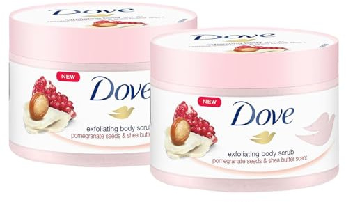 Dove Exfoliante corporal exfoliante con semillas de granada y manteca de karité, 225 ml (paquete de 2)