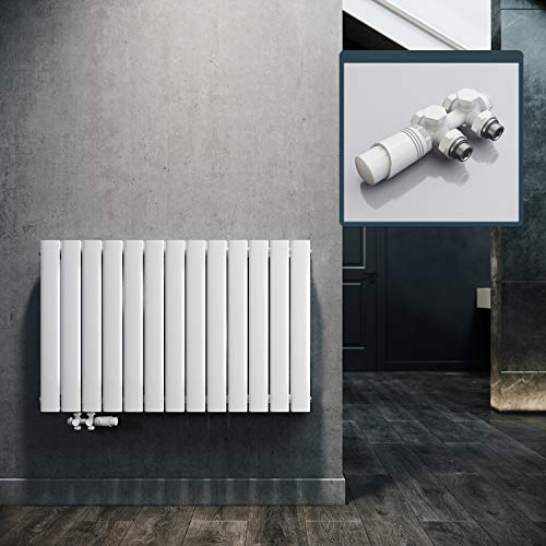ELEGANT Radiador de diseño horizontal con Multibloque blanco 630x1001mm de doble capa, blanco, para baño/sala de estar, radiador de panel, conexión central, radiador plano