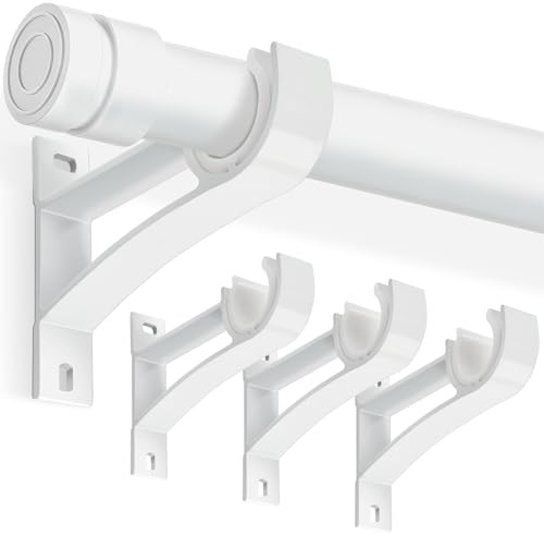 KOLAKO Curtain Rod Brackets Set of 4 White Heavy Duty Single Rod Holders Hooks for 1 Inch Drapery Rods