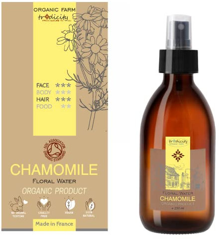 Agua de Manzanilla BIO Tonico Facial Hidratante, Hidrolato Calmante de la Piel Sensible, Bebe, Afeitado, Depilacion. Agua de Camomila Cuidado de la Piel y del Cabello - 250 ml