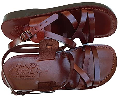 Jesús sandalias de cuero estilo romano 02, marrón oscuro, 46 EU Ancho