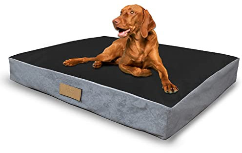 Petsen Personalisierte Hundebett XXL für Große Hunde | Hundematratze 110x90cm | Hundekissen resistent gegen Kratzer, Abrieb und Dehnung | Hundematte mit Gravieren Namen | Farbe: Schwarz + Grau