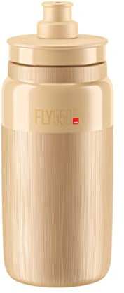 Elite Bidón Fly Tex 550ml Beige, Botella Ligera 51g Textura Antideslizante Alto Flujo, Sin BPA, Carretera MTB