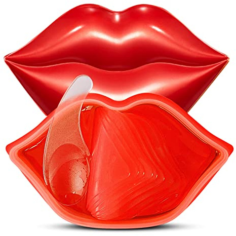 Charm Kiss 20Pcs Moisturizing Lip Mask, Lip Sleep Mask Reduces Lip Lines and Restores Moisture, Lip Mask Effectively Nourishes the Lip Skin, Gel Treatment Lip Masks Plumping ​Lips Mask Lip Care Products (Red)